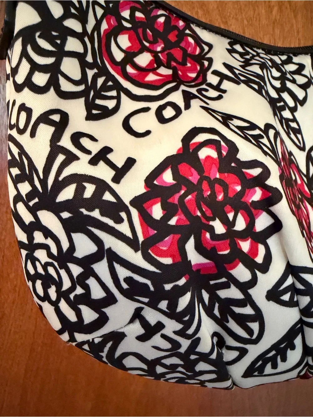 COACH POPPY White Floral Shoulder Bag with Red and Black Accents